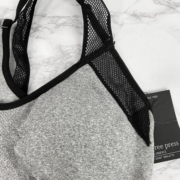 Free Press Gray Black Mesh Padded Sports Bra Bralette Small New - Picture 2 of 5